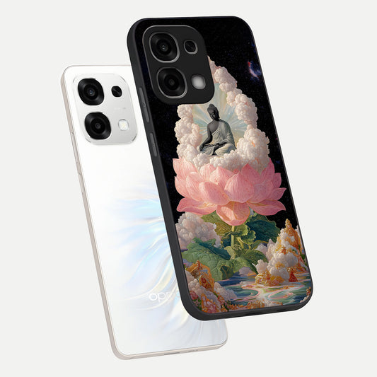 Lotus Divine Peace phone case For Oppo F33 5G showing premium glass back cover with detailed artwork