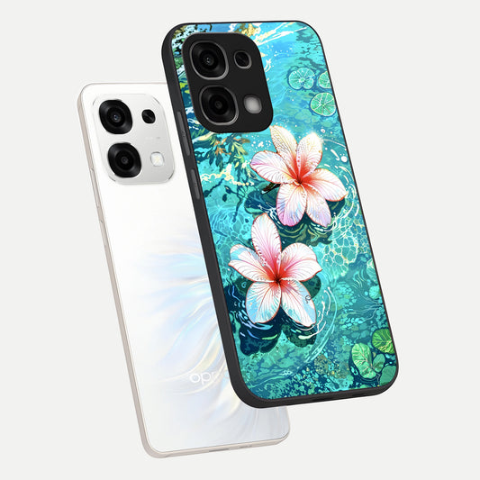Pink Flowers in Water phone case For Oppo F33 5G showing premium glass back cover with detailed artwork