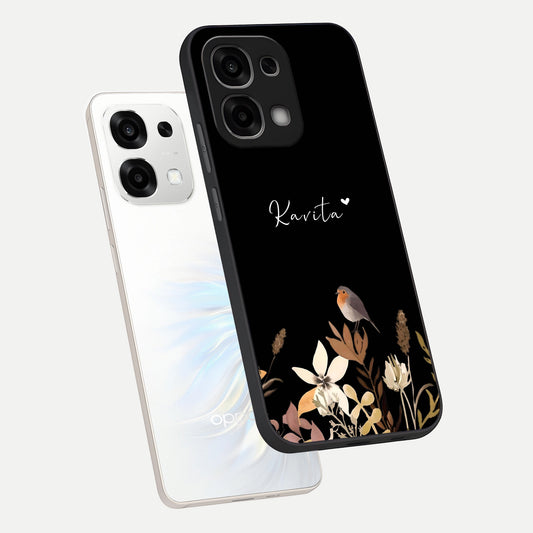 Quiet Garden Tune Custom Name phone case For Oppo F33 5G showing premium glass back cover with detailed artwork