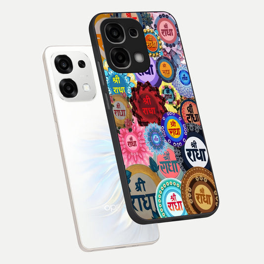 Radha Divine Bloom phone case For Oppo F33 5G showing premium glass back cover with detailed artwork