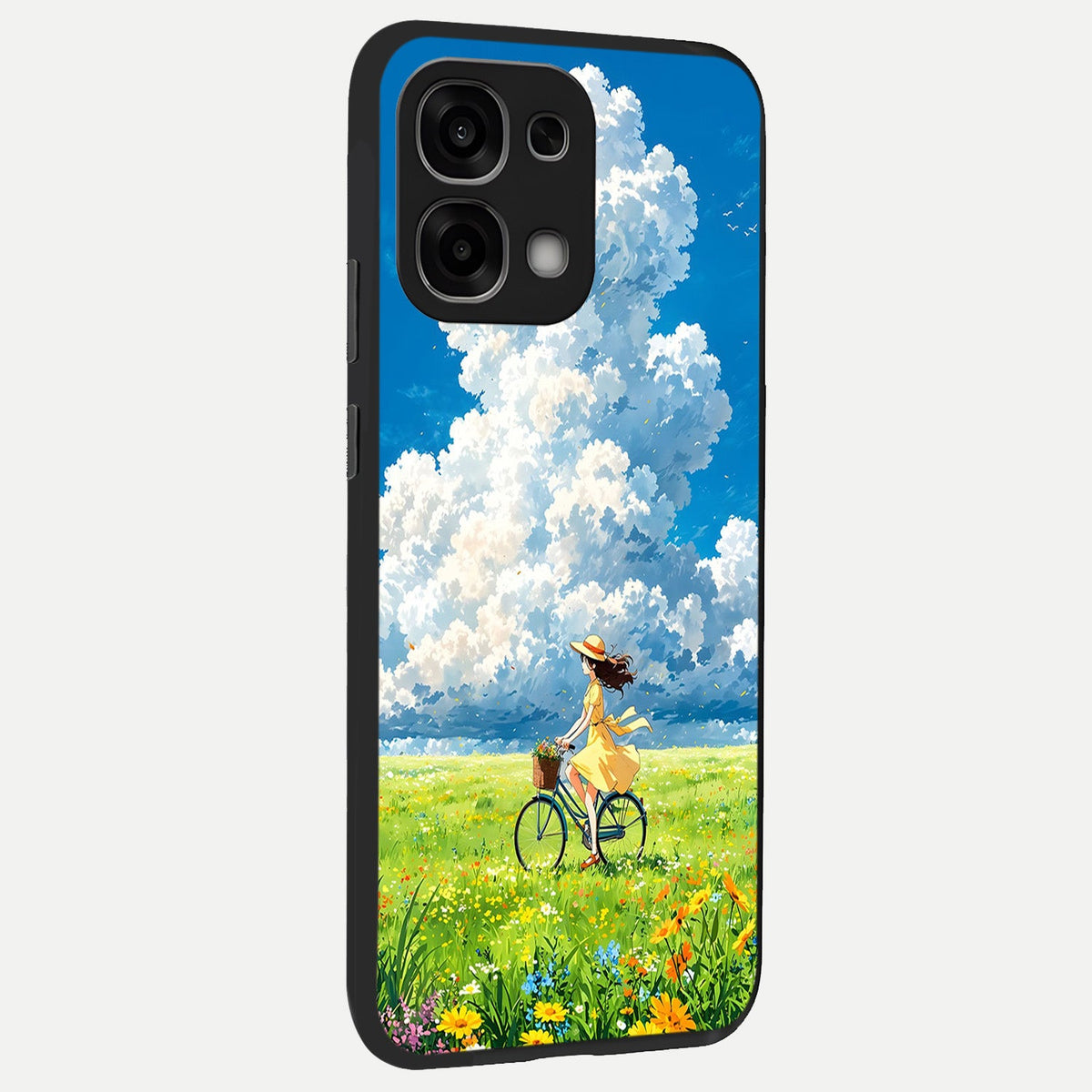 Breezy Meadow Ride back cover For Oppo F33 5G slim fit glass case with vibrant aesthetic design