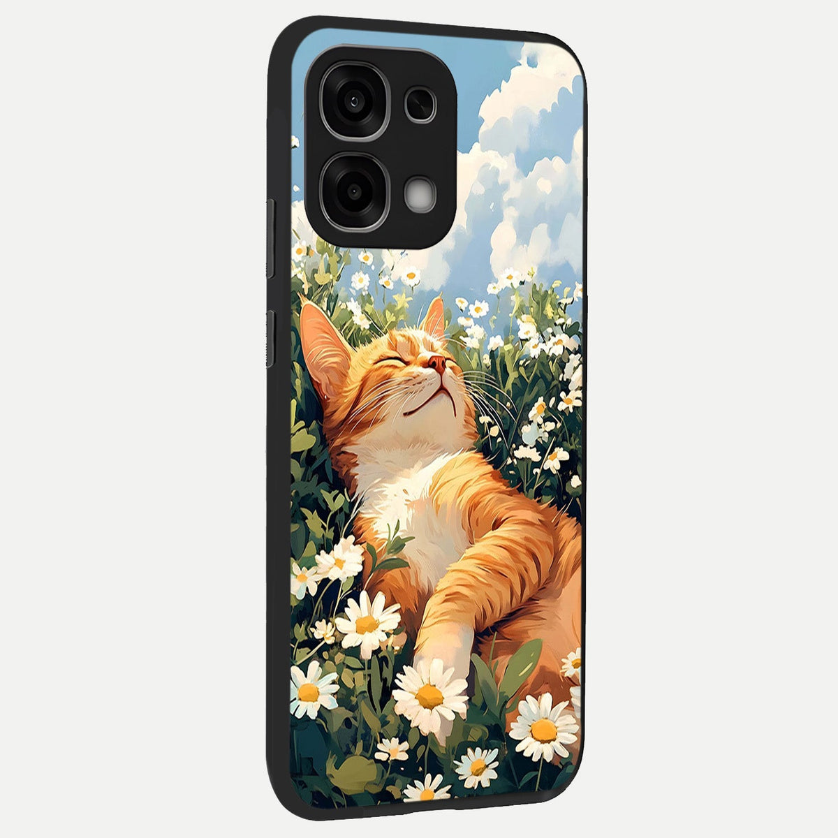 Cat And Flowers View back cover For Oppo F33 5G slim fit glass case with vibrant aesthetic design