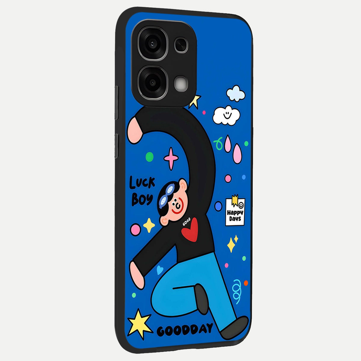Happy Luck Vibe back cover For Oppo F33 5G slim fit glass case with vibrant aesthetic design