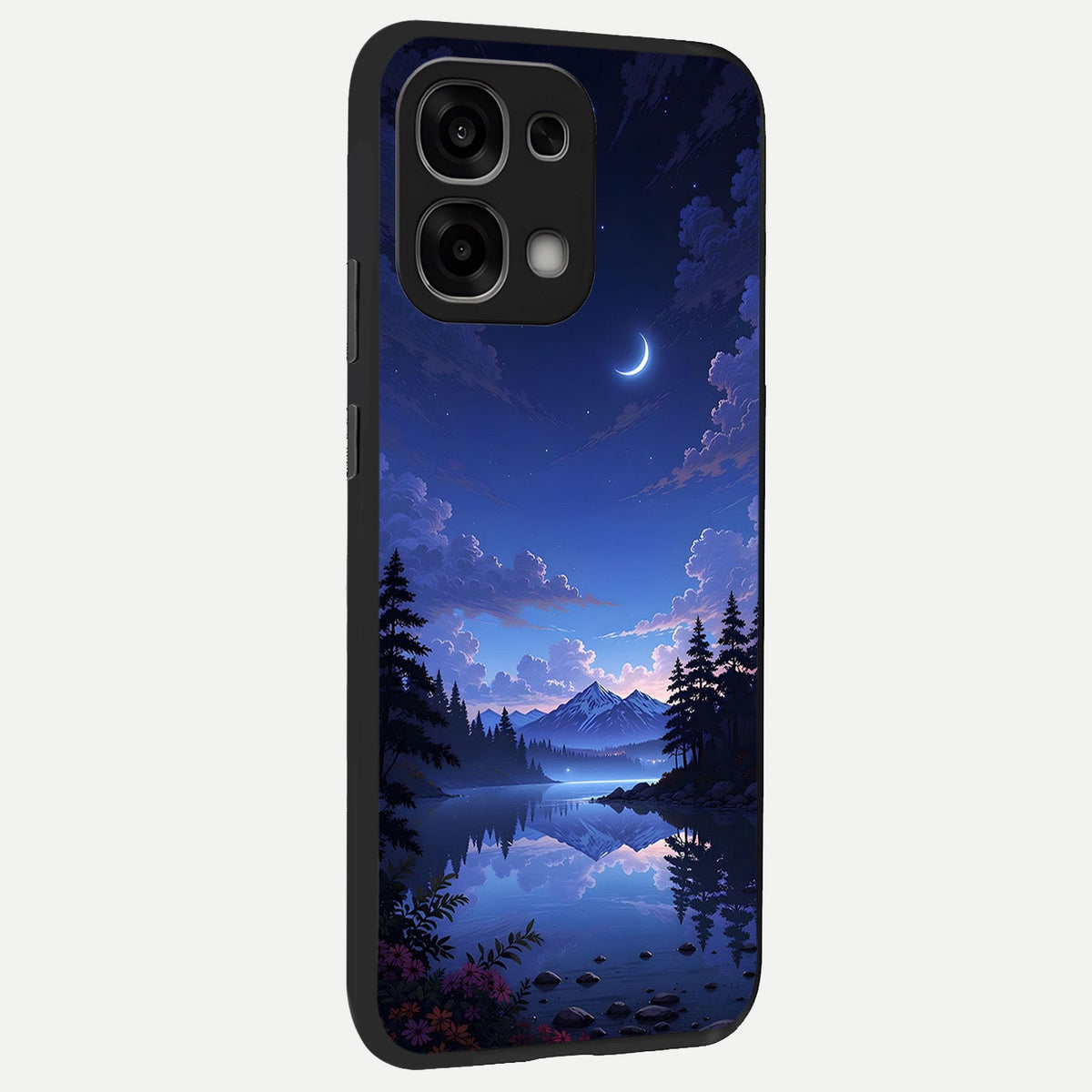 Midnight Lake Peace back cover For Oppo F33 5G slim fit glass case with vibrant aesthetic design
