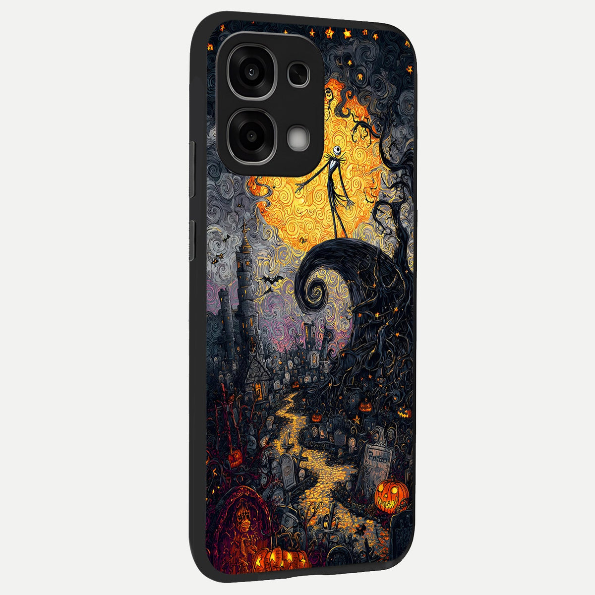 Pumpkin Moon Night back cover For Oppo F33 5G slim fit glass case with vibrant aesthetic design