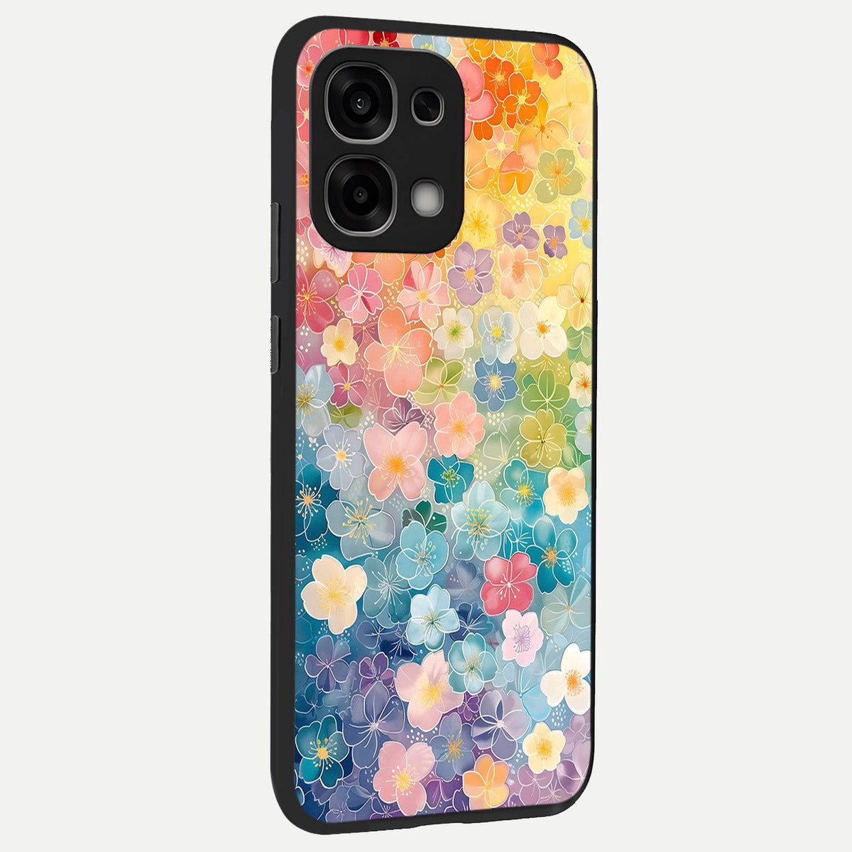 Rainbow Blossom Burst back cover For Oppo F33 5G slim fit glass case with vibrant aesthetic design