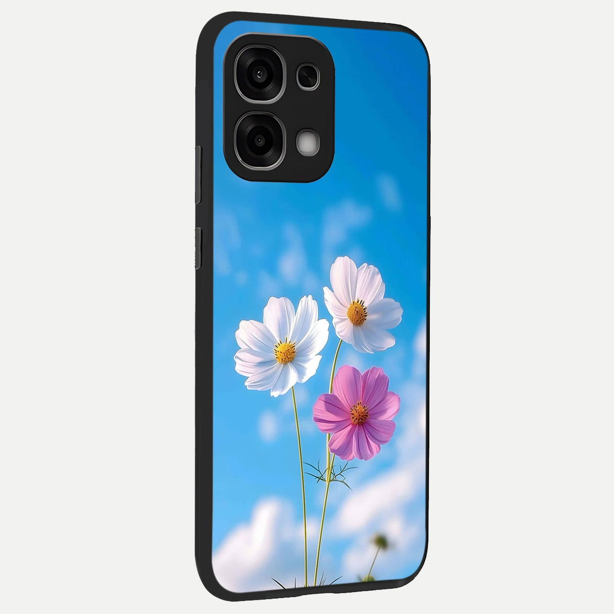 Tripple Flowers With Sky back cover For Oppo F33 5G slim fit glass case with vibrant aesthetic design