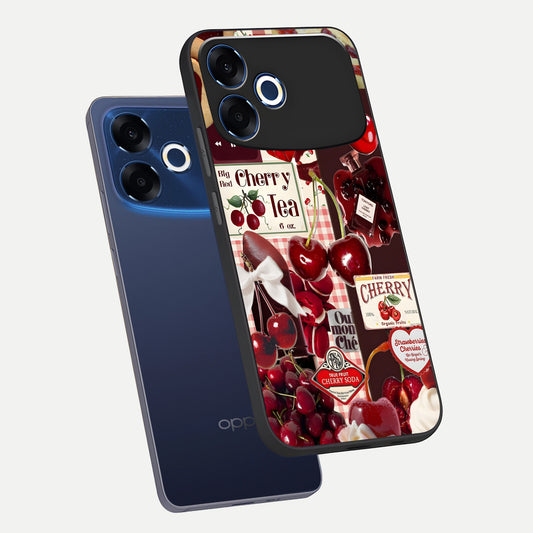 Aesthetic Cherry Tea phone case For Oppo F33 Pro 5G showing premium glass back cover with detailed artwork
