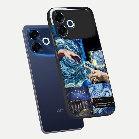 Aesthetic Vando Hands phone case For Oppo F33 Pro 5G showing premium glass back cover with detailed artwork