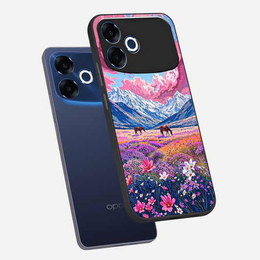 Blossom Valley Dream phone case For Oppo F33 Pro 5G showing premium glass back cover with detailed artwork
