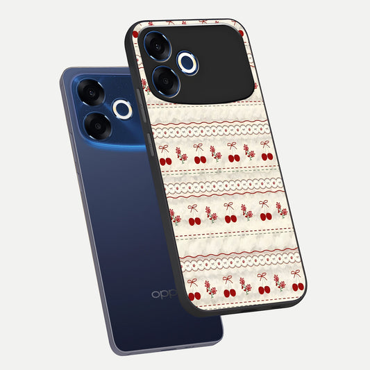 Cherry Bloom Charm phone case For Oppo F33 Pro 5G showing premium glass back cover with detailed artwork