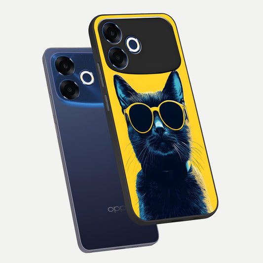 Cool Cat Vibes phone case For Oppo F33 Pro 5G showing premium glass back cover with detailed artwork