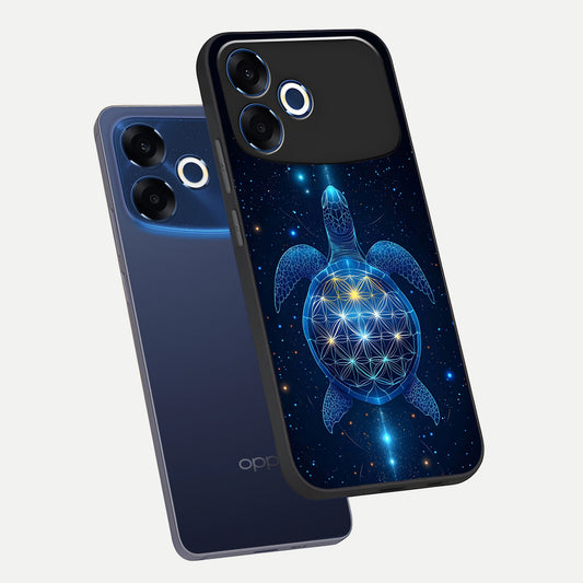 Crimson Blue Turtle phone case For Oppo F33 Pro 5G showing premium glass back cover with detailed artwork