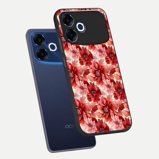 Crimson Love Petals phone case For Oppo F33 Pro 5G showing premium glass back cover with detailed artwork