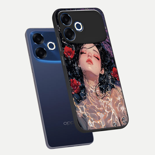 Crimson Rose Serenity phone case For Oppo F33 Pro 5G showing premium glass back cover with detailed artwork