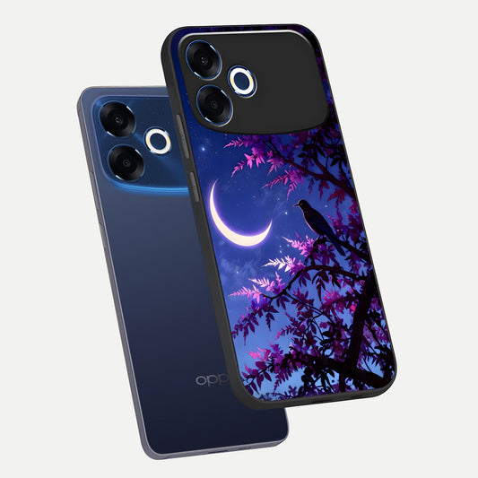 Crow And Moon Scenery phone case For Oppo F33 Pro 5G showing premium glass back cover with detailed artwork
