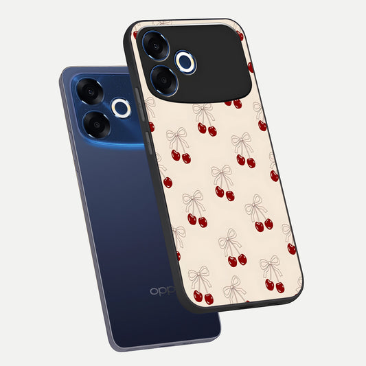 Cute Cherry Pattern phone case For Oppo F33 Pro 5G showing premium glass back cover with detailed artwork