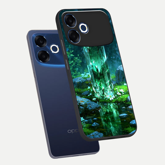 Emerald Light Crystal phone case For Oppo F33 Pro 5G showing premium glass back cover with detailed artwork