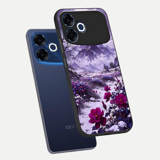 Flower Mountain View phone case For Oppo F33 Pro 5G showing premium glass back cover with detailed artwork