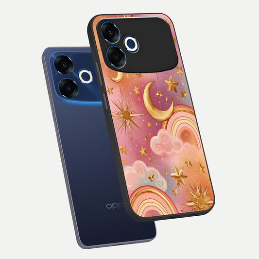 Golden Celestial Dreams phone case For Oppo F33 Pro 5G showing premium glass back cover with detailed artwork