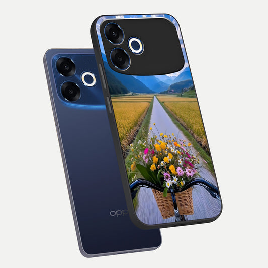 Golden Field Journey phone case For Oppo F33 Pro 5G showing premium glass back cover with detailed artwork