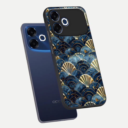 Golden Wave Luxe phone case For Oppo F33 Pro 5G showing premium glass back cover with detailed artwork