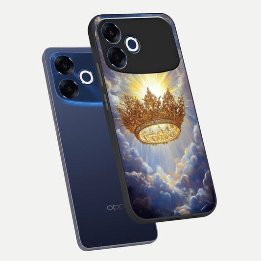 Heavenly Crown Light phone case For Oppo F33 Pro 5G showing premium glass back cover with detailed artwork