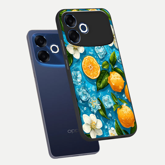 Ice Cube With Orange phone case For Oppo F33 Pro 5G showing premium glass back cover with detailed artwork