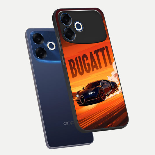 Inferno Bugatti Storm phone case For Oppo F33 Pro 5G showing premium glass back cover with detailed artwork