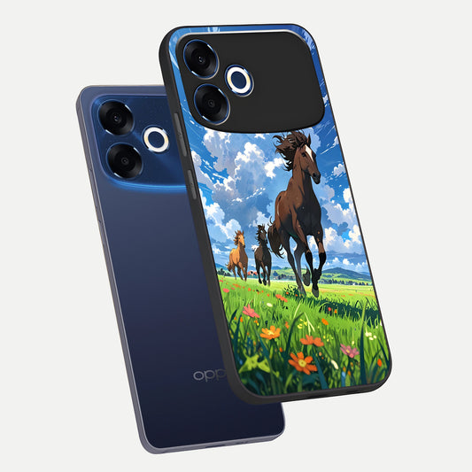 Majestic Horses Galloping phone case For Oppo F33 Pro 5G showing premium glass back cover with detailed artwork