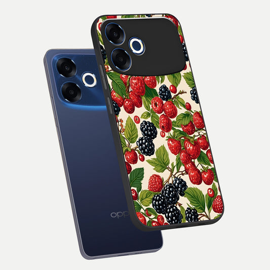 Mixed Berry Collage phone case For Oppo F33 Pro 5G showing premium glass back cover with detailed artwork