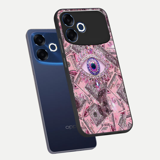 Money Eye Luxe phone case For Oppo F33 Pro 5G showing premium glass back cover with detailed artwork