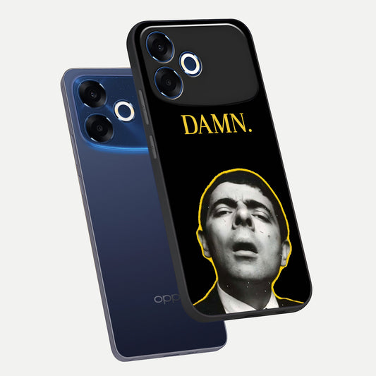 Mr Bean Damn phone case For Oppo F33 Pro 5G showing premium glass back cover with detailed artwork