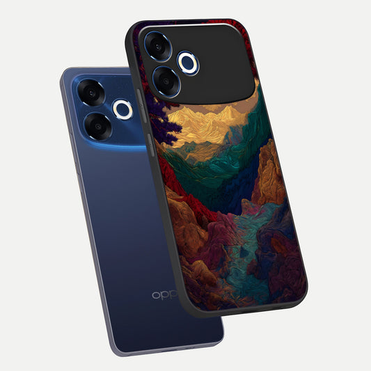 Mystic Valley Light phone case For Oppo F33 Pro 5G showing premium glass back cover with detailed artwork