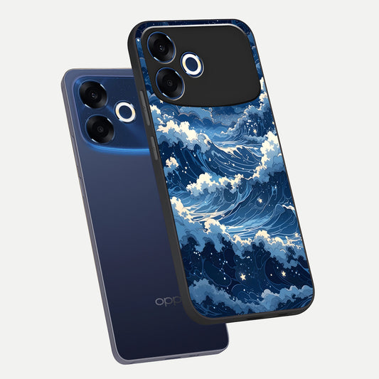 Ocean Moon Waves phone case For Oppo F33 Pro 5G showing premium glass back cover with detailed artwork