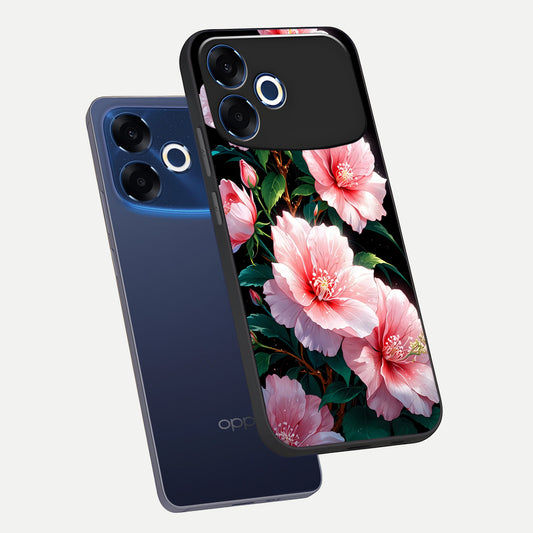 Peach Flower phone case For Oppo F33 Pro 5G showing premium glass back cover with detailed artwork