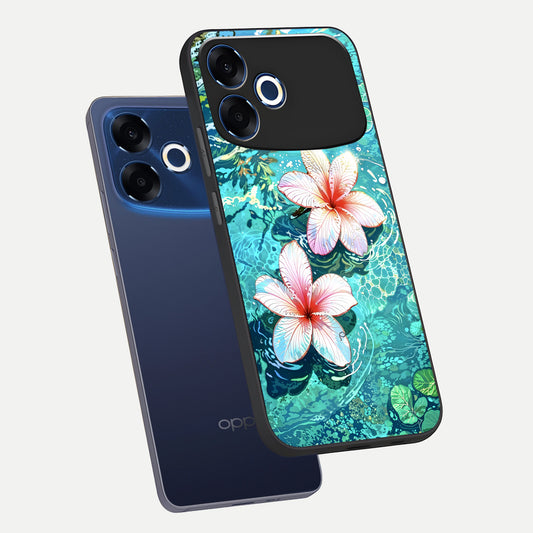 Pink Flowers in Water phone case For Oppo F33 Pro 5G showing premium glass back cover with detailed artwork