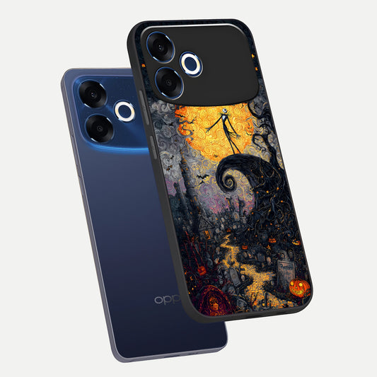 Pumpkin Moon Night phone case For Oppo F33 Pro 5G showing premium glass back cover with detailed artwork