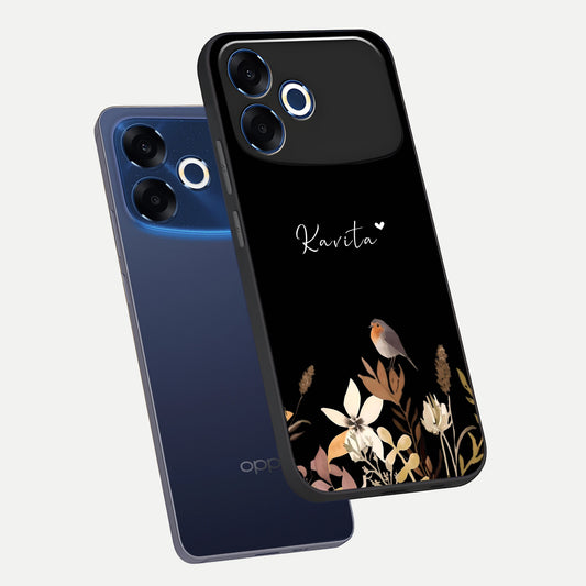 Quiet Garden Tune Custom Name phone case For Oppo F33 Pro 5G showing premium glass back cover with detailed artwork