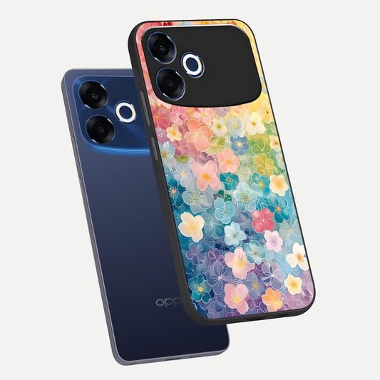 Rainbow Blossom Burst phone case For Oppo F33 Pro 5G showing premium glass back cover with detailed artwork