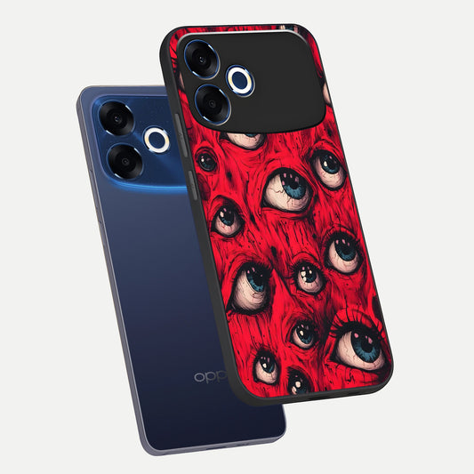 Red Eyes Pattern phone case For Oppo F33 Pro 5G showing premium glass back cover with detailed artwork
