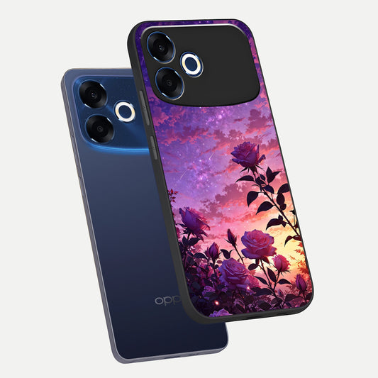 Starlit Rose Twilight phone case For Oppo F33 Pro 5G showing premium glass back cover with detailed artwork