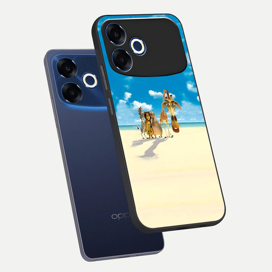 Tropical Fun Squad phone case For Oppo F33 Pro 5G showing premium glass back cover with detailed artwork