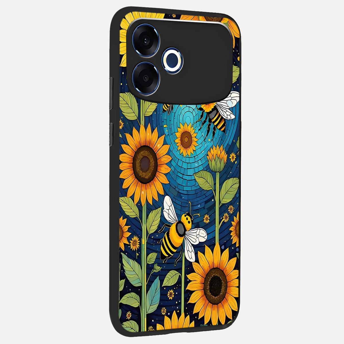 Bees And Sunflowers back cover For Oppo F33 Pro 5G slim fit glass case with vibrant aesthetic design