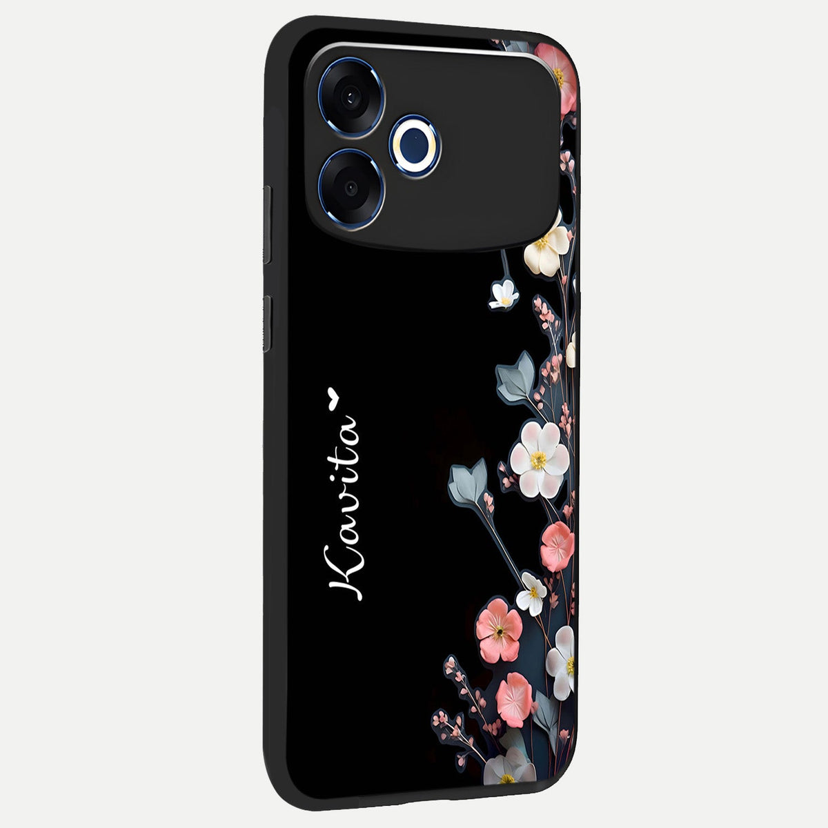 Black Elegance Floral Custom Name back cover For Oppo F33 Pro 5G slim fit glass case with vibrant aesthetic design