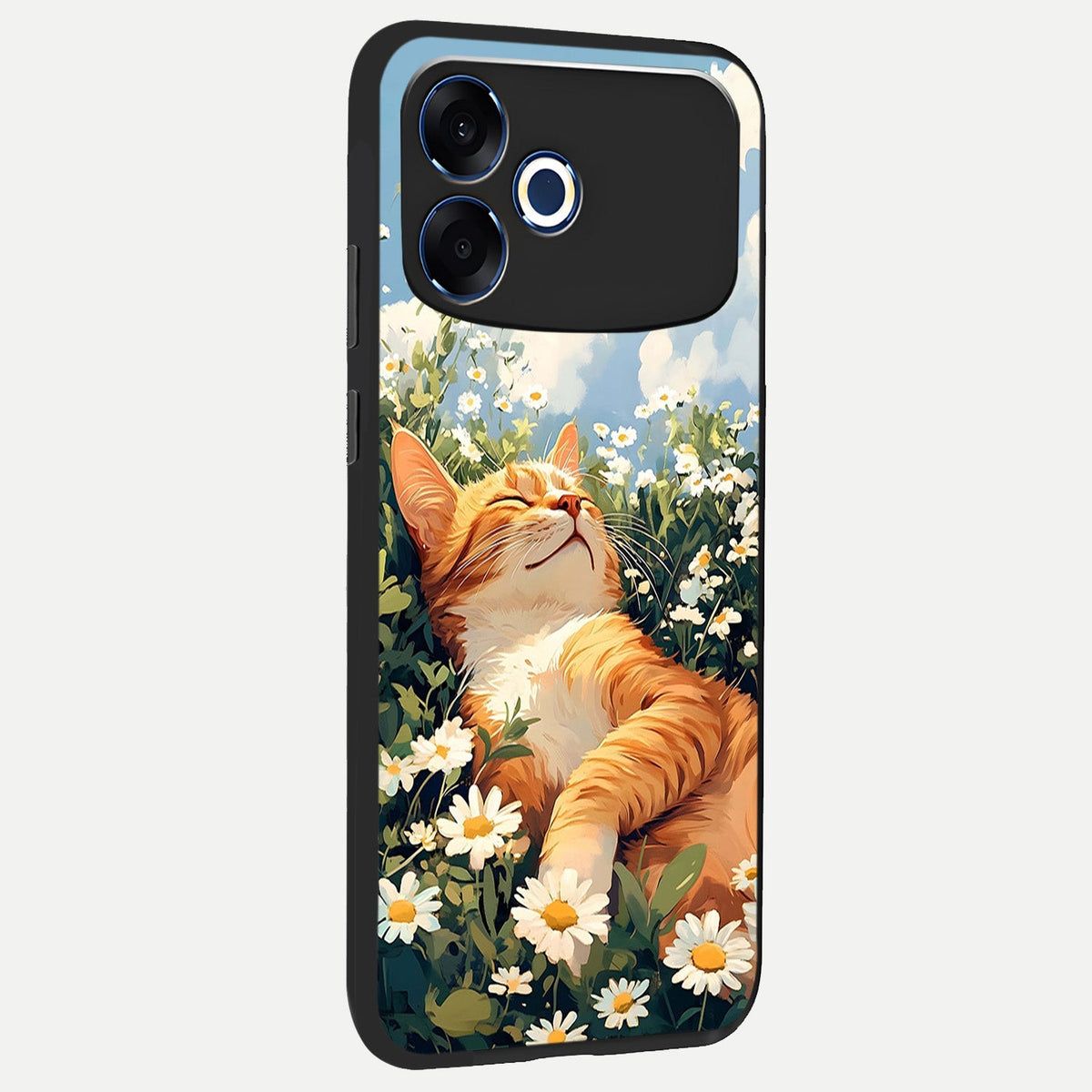 Cat And Flowers View back cover For Oppo F33 Pro 5G slim fit glass case with vibrant aesthetic design