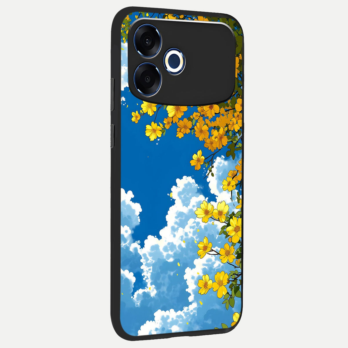 Golden Petal Sky back cover For Oppo F33 Pro 5G slim fit glass case with vibrant aesthetic design