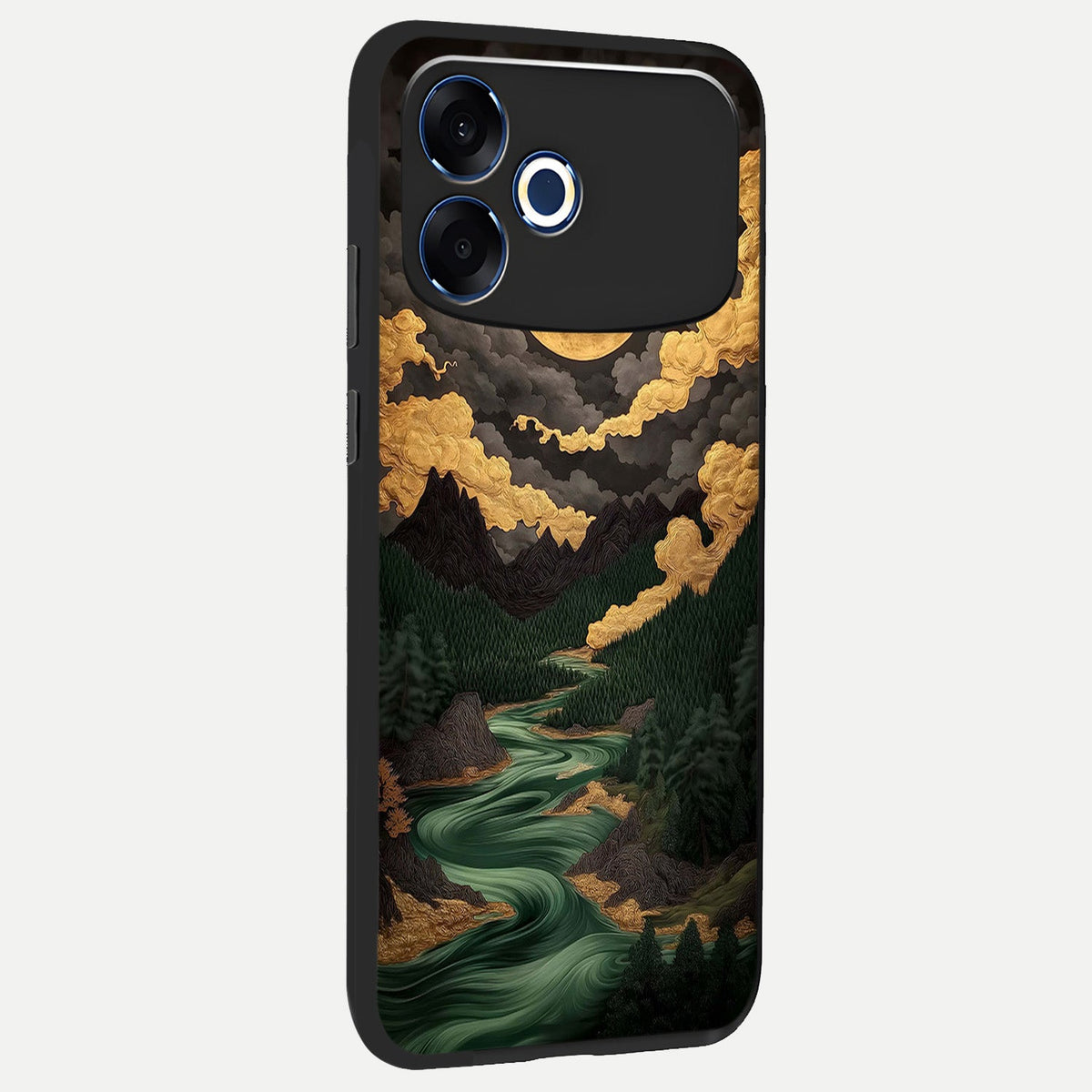 Golden River Moon back cover For Oppo F33 Pro 5G slim fit glass case with vibrant aesthetic design