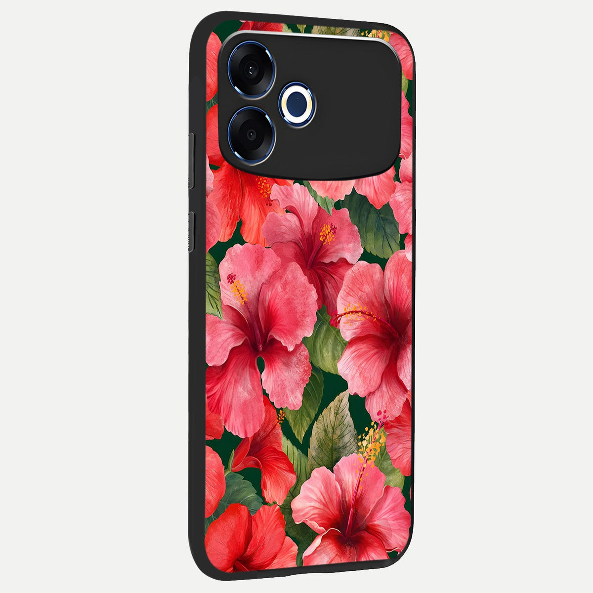 Hibiscus Pattern back cover For Oppo F33 Pro 5G slim fit glass case with vibrant aesthetic design
