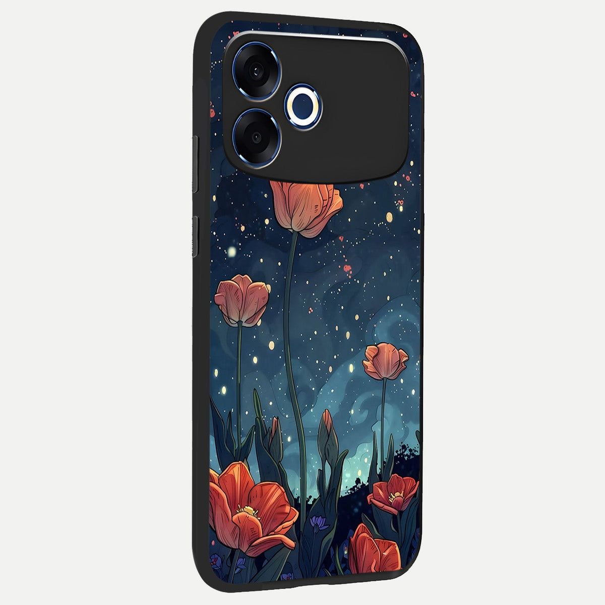 Midnight Tulip Glow back cover For Oppo F33 Pro 5G slim fit glass case with vibrant aesthetic design